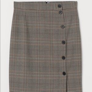 H&M Plaid Grey and Red Midi Skirt